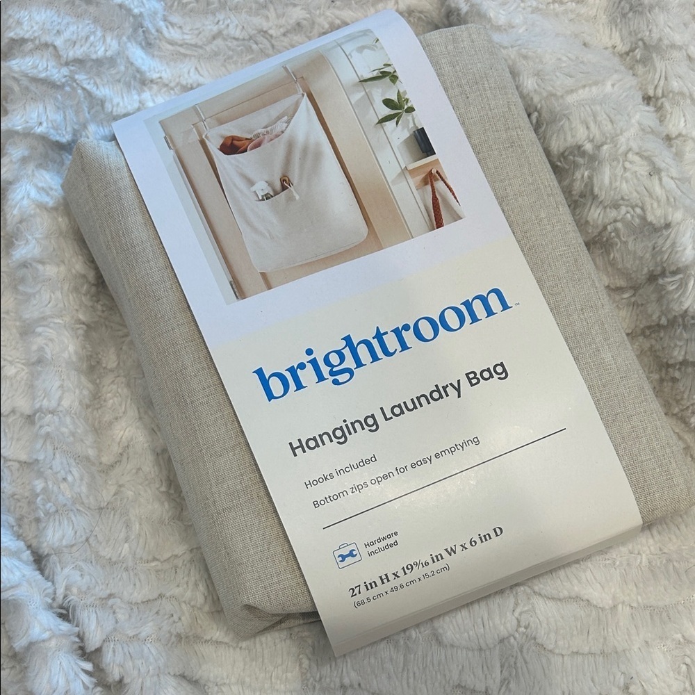 Beige Hanging Laundry Bag and hooks new